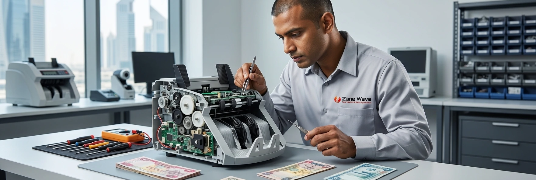Cash counting machine repair at bank branch