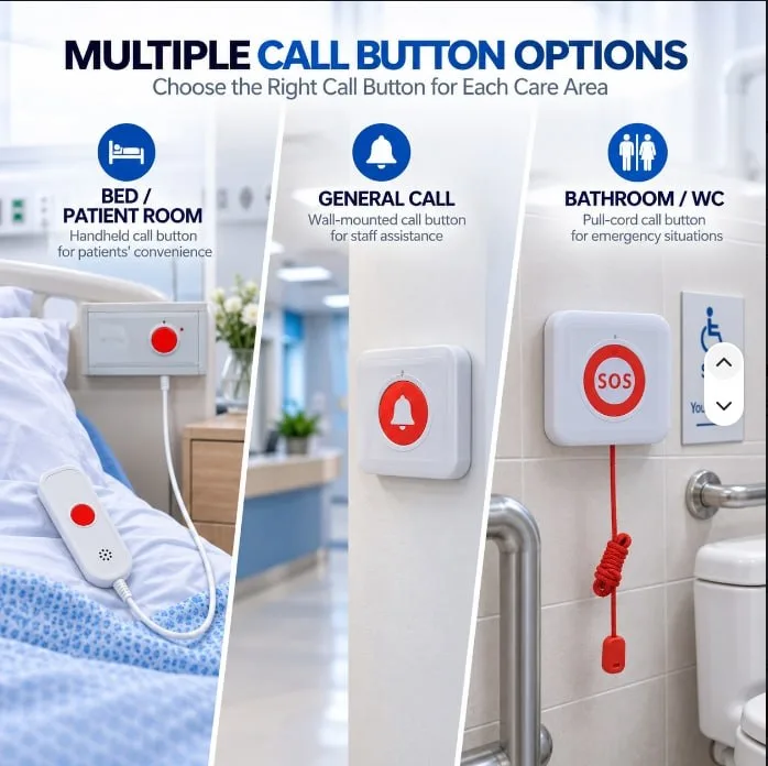 Multiple call button options for hospital care areas