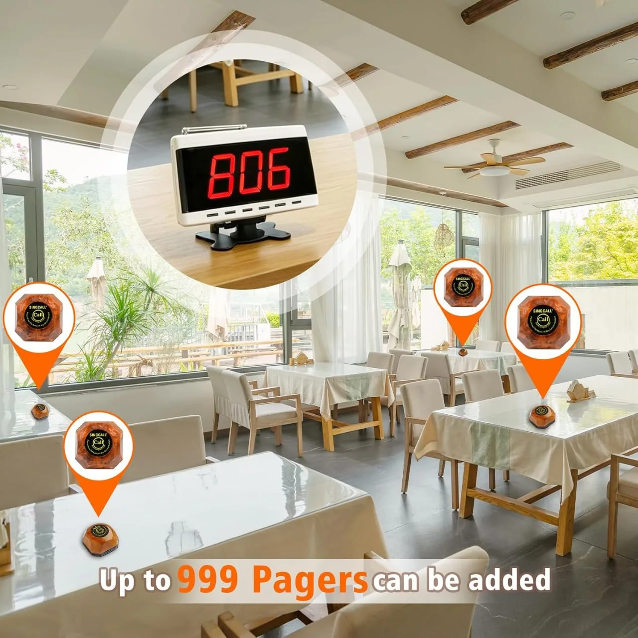 Wireless call button on café table