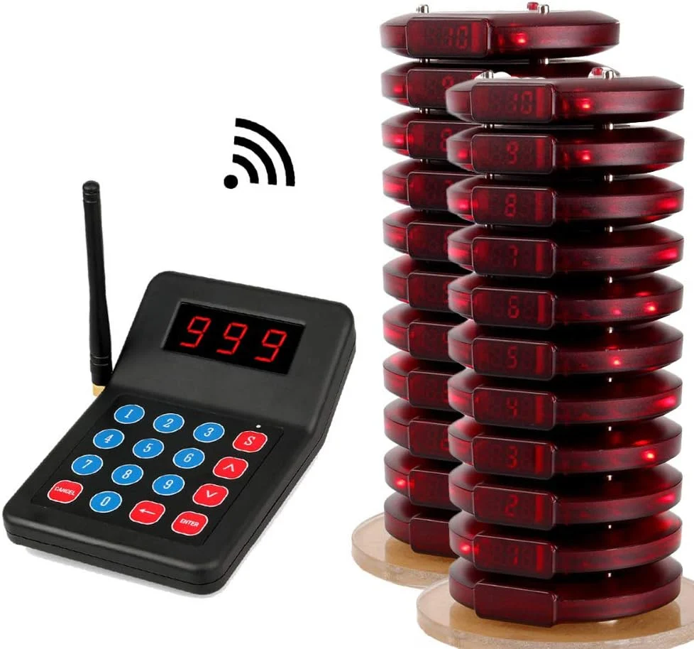 Wireless calling system transmitter and coaster pagers
