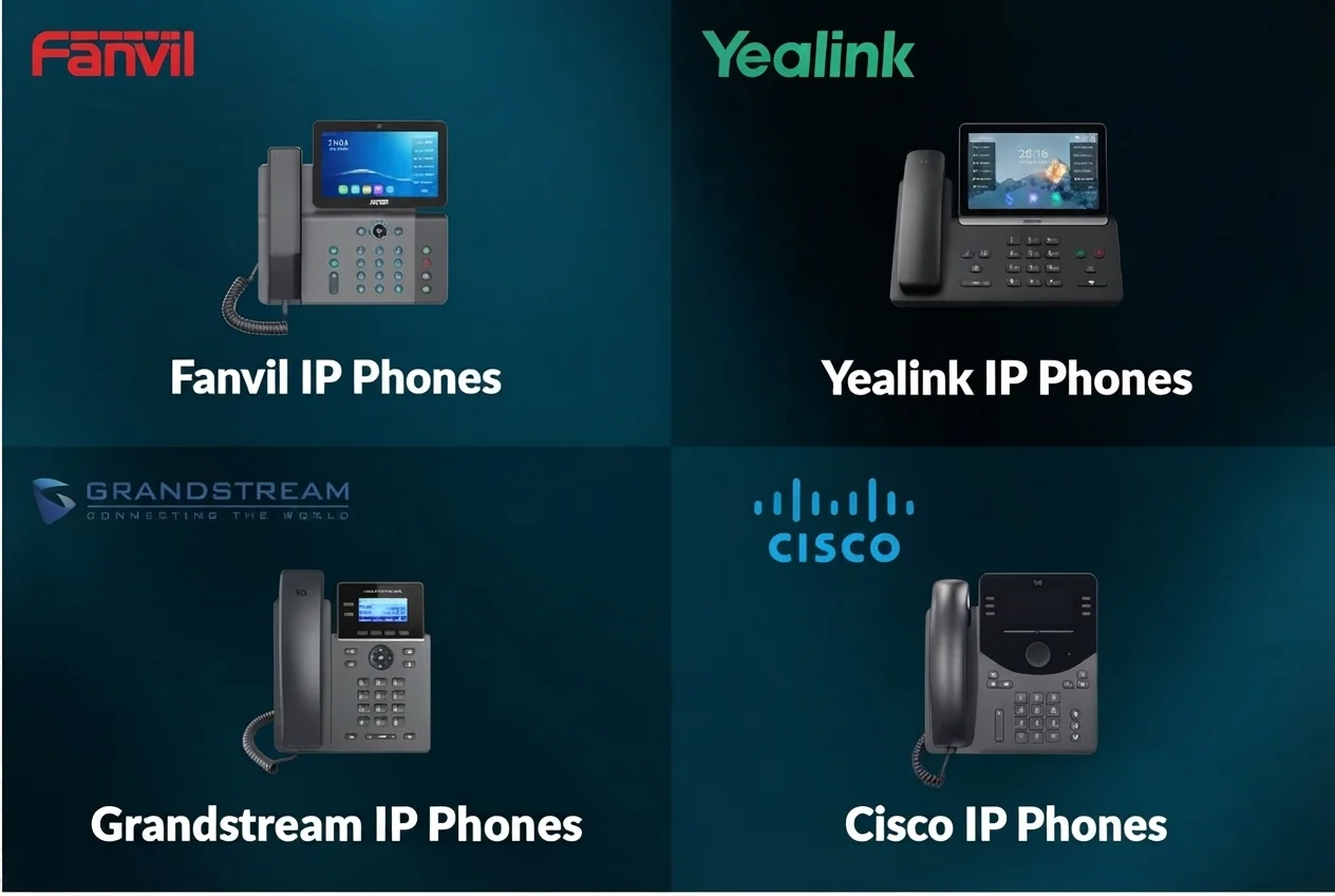 Fanvil, Yealink, Grandstream and Cisco IP phones for business use