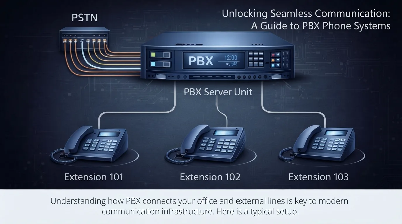 IP PBX server connecting desk phone extensions to the PSTN